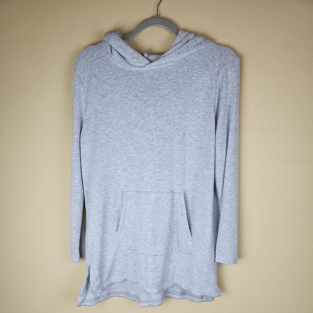 Lou & Grey‎ Womens Medium Gray Heathered Lightweight Knit Pullover Hoodie Pocket